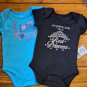 Newborn Blue and Black Baby Onesies 2pc Set